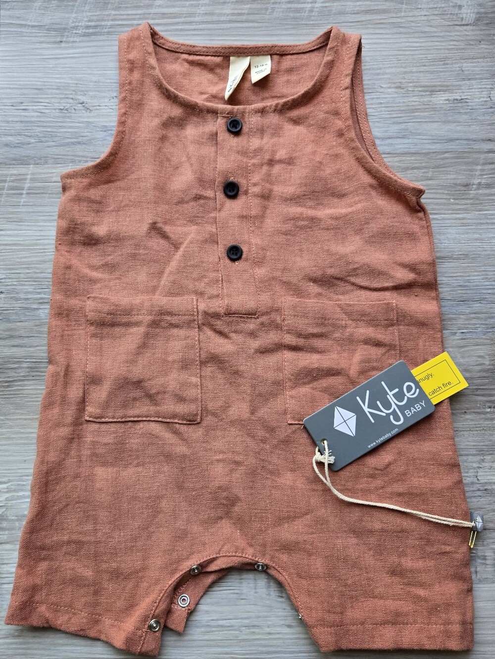 NWT Kyte BABY Rust Linen Sleeveless Baby Romper Size 12-18 Months